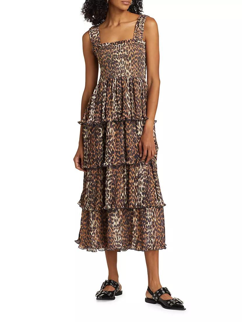 Leopard Smocked Flounce Midi-Dress Product Image