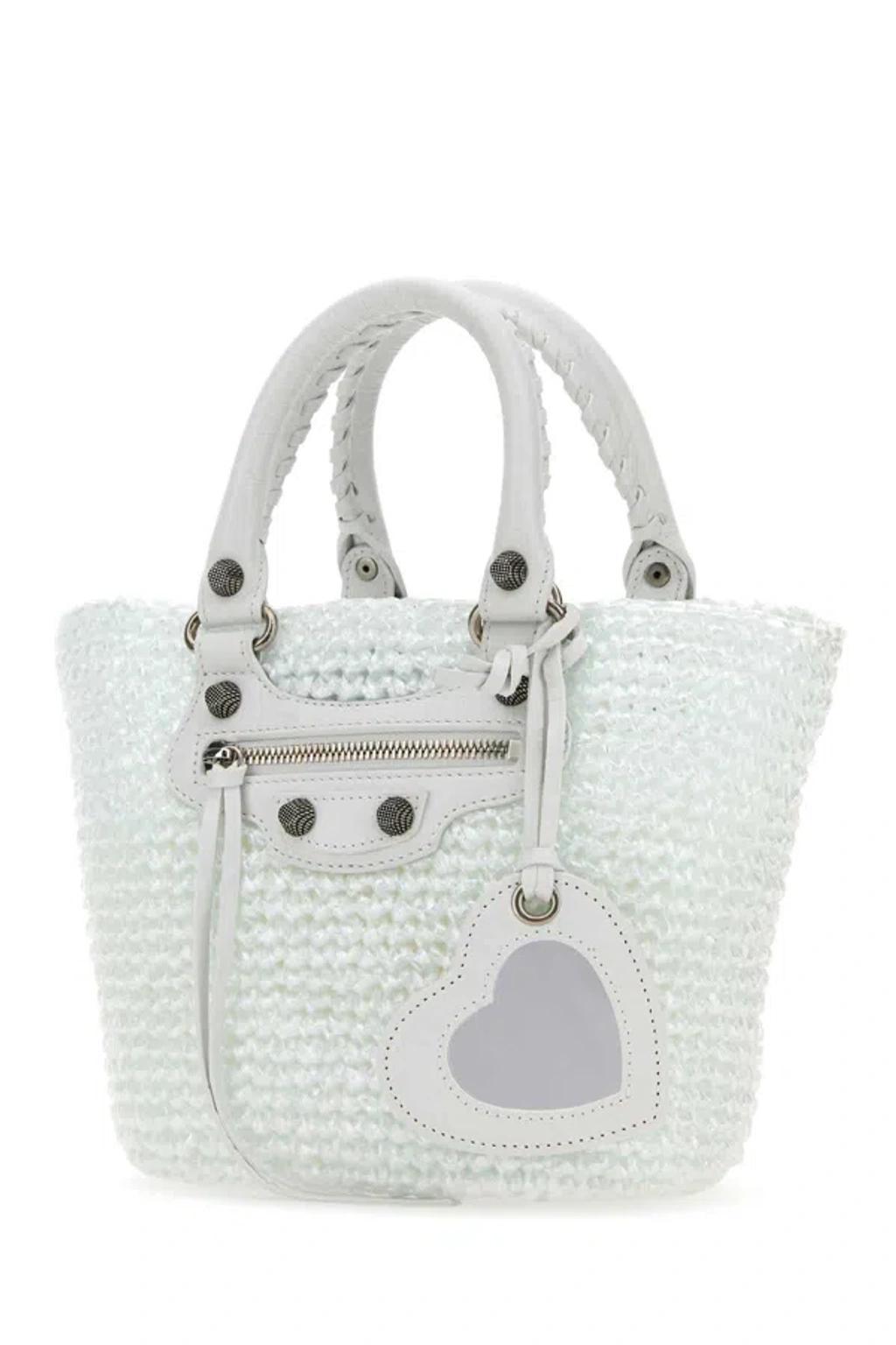 BALENCIAGA Mini Raffia Small Panier Handbag In White Product Image