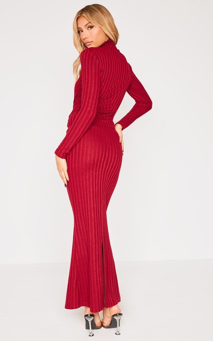 Burgundy Rib Knit Turtleneck Top And Maxi Skirt Set Product Image