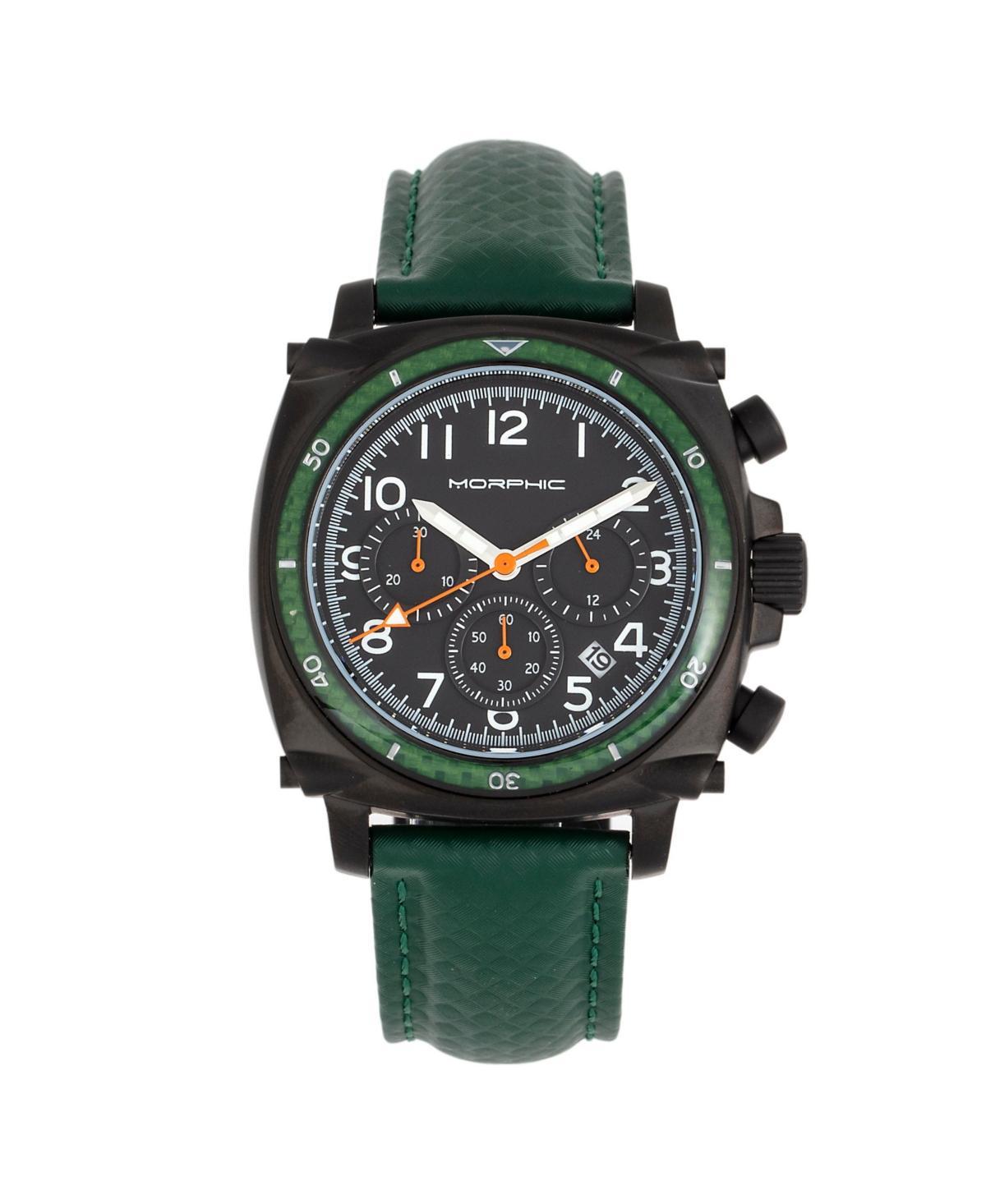 Morphic Men M83 Series Chronograph Leather-Band Watch w/ Date - Black Black/green Product Image