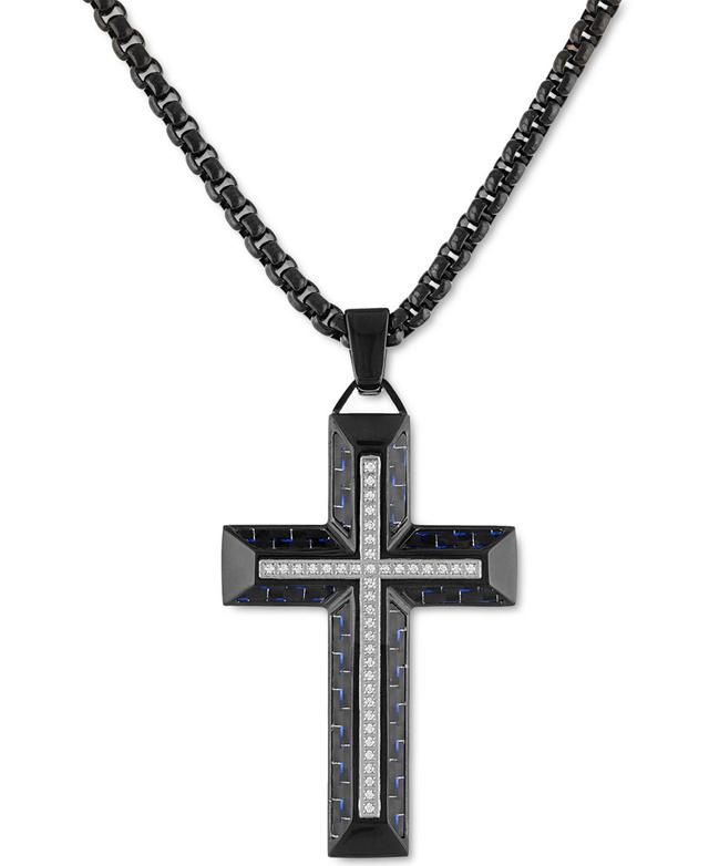 Esquire Mens Jewelry Diamond Cross 22 Pendant Necklace in Gold Tone Ion-Plated Stainless Steel & Black Carbon Fiber, Created for Macys (Also in Bla Product Image