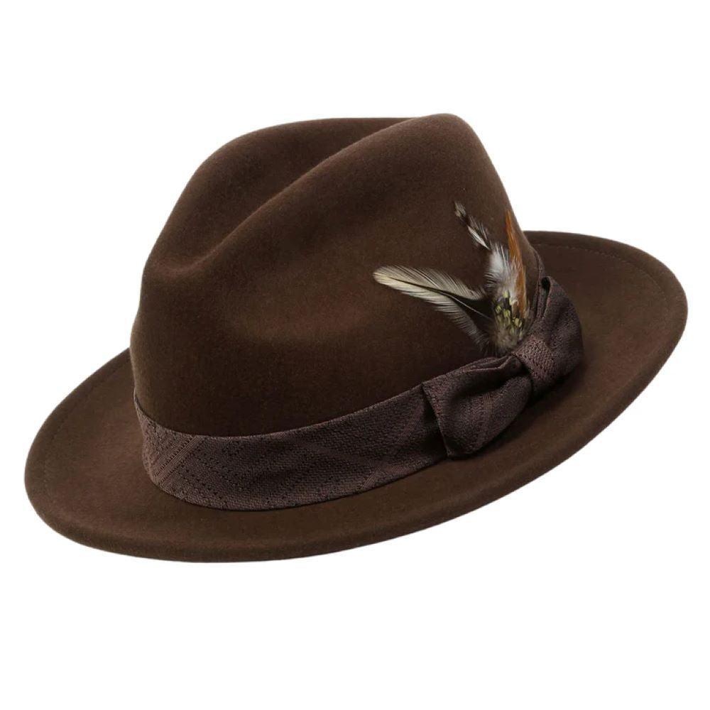 Brown Wool Felt Dress Hat with Feather Accent Product Image