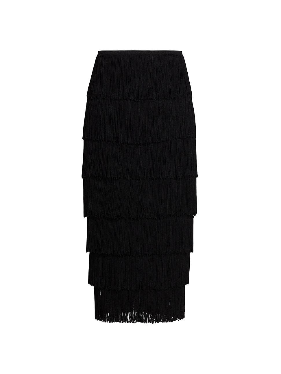 Womens Tiered Fringe Midi-Skirt product image