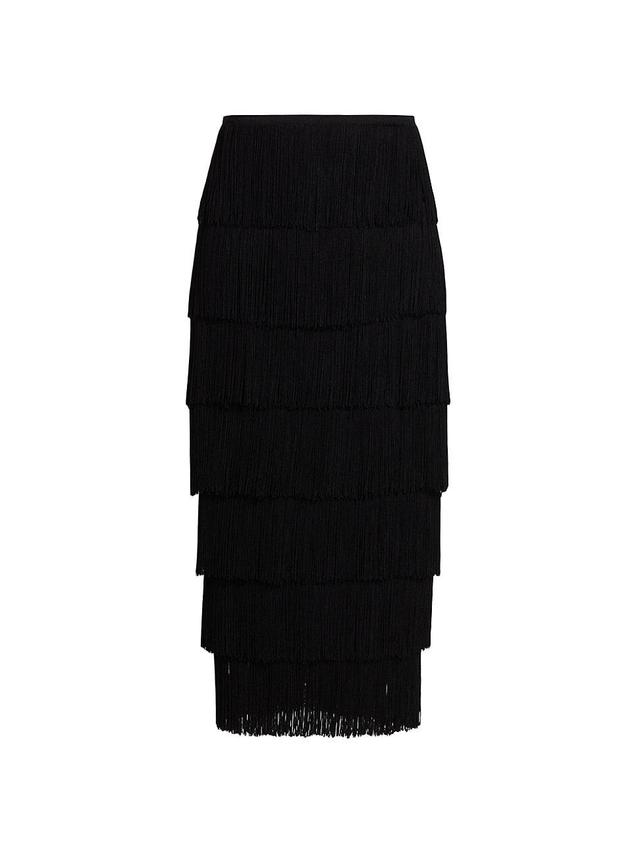 Womens Tiered Fringe Midi-Skirt Product Image