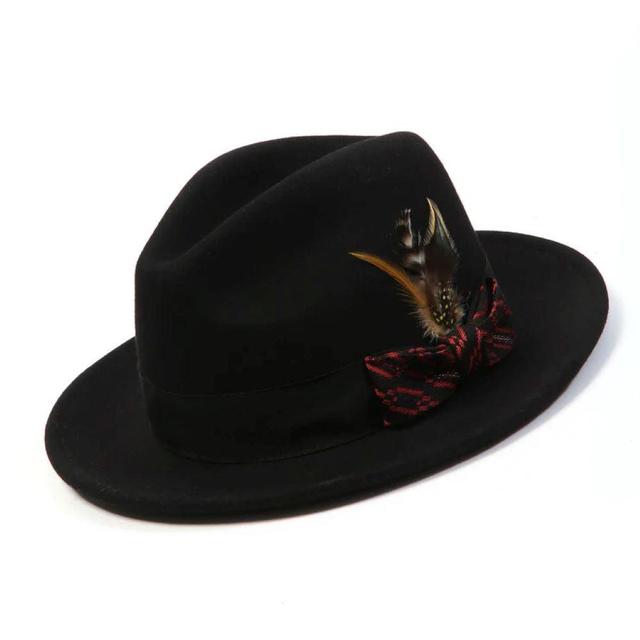 Black Wool Felt Fedora Hat with Rust Ribbon 2½ Brim Product Image