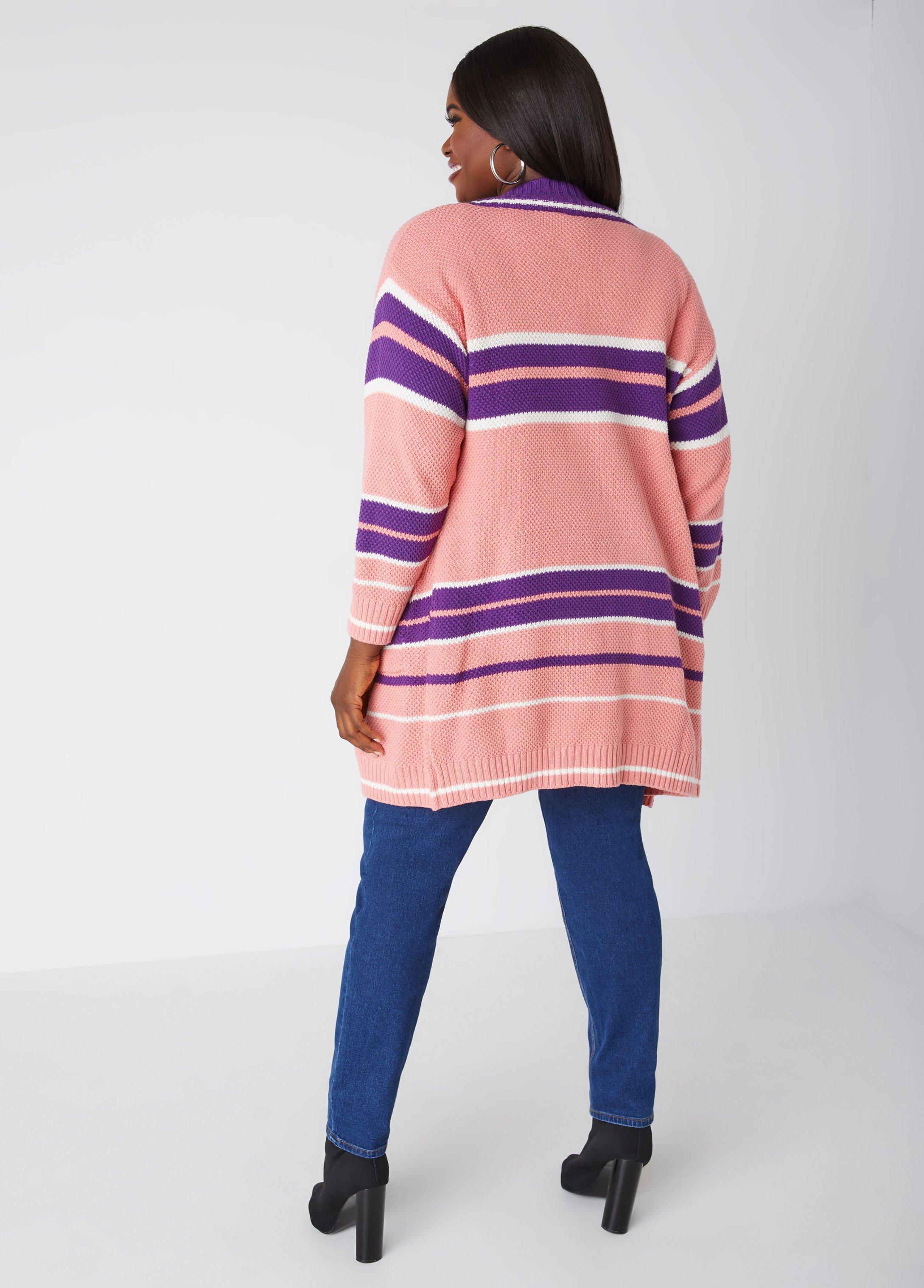 Striped Open Front Cardigan Product Image