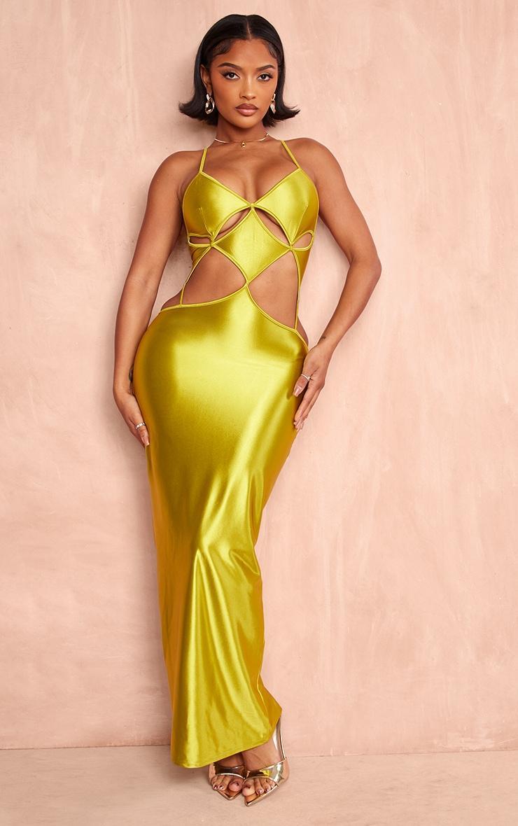 Shape Olive Stretch Satin Cut Out Detail Midaxi Dress product image