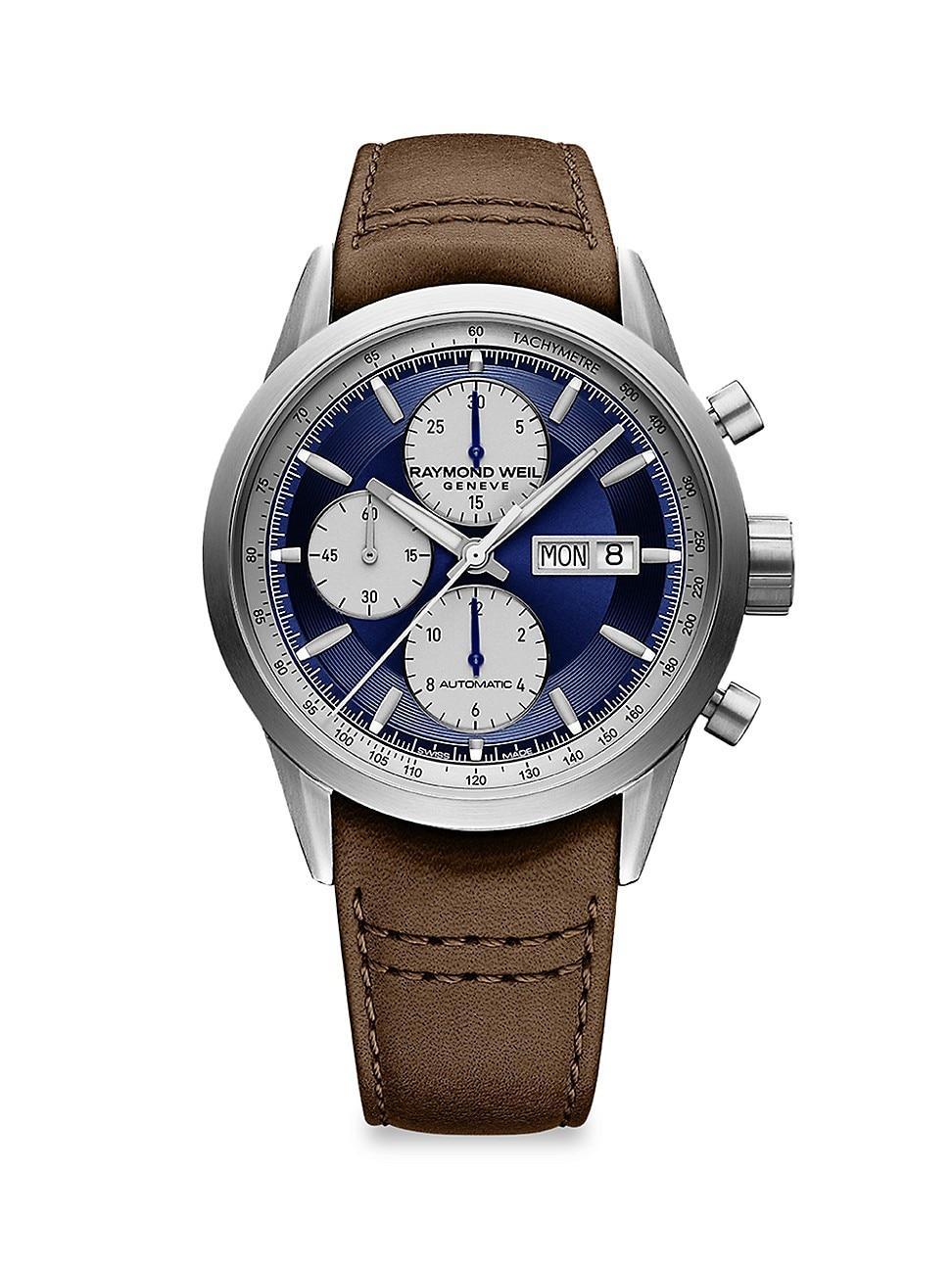 Mens Freelancer Chronograph Leather-Strap Automatic Watch Product Image