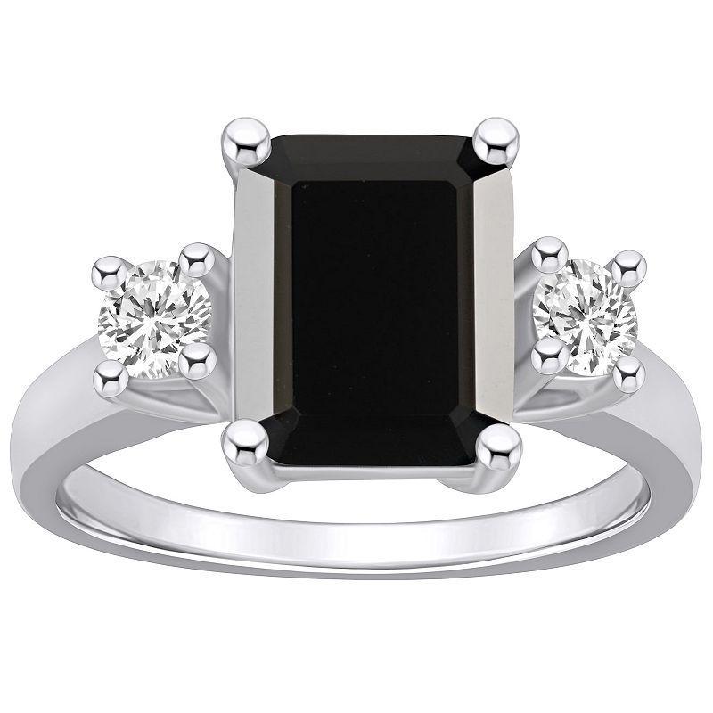 Alyson Layne 14k White Gold Emerald-Cut Black Onyx & 1/3 Carat T.W. Diamond Ring, Womens Product Image