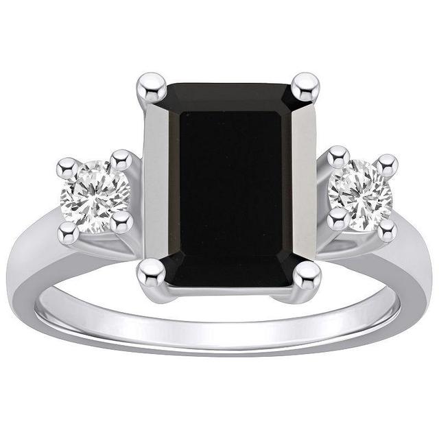 Alyson Layne 14k White Gold Emerald-Cut Black Onyx & 1/3 Carat T.W. Diamond Ring, Womens Product Image