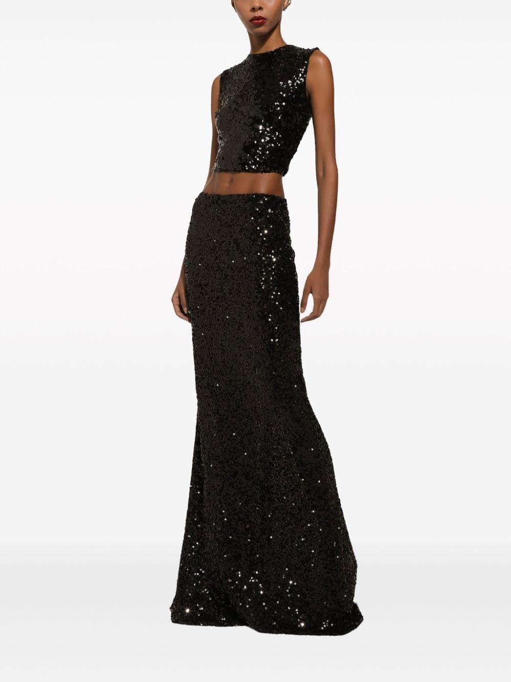 Long Sequined Mermaid Skirt In Black Product Image