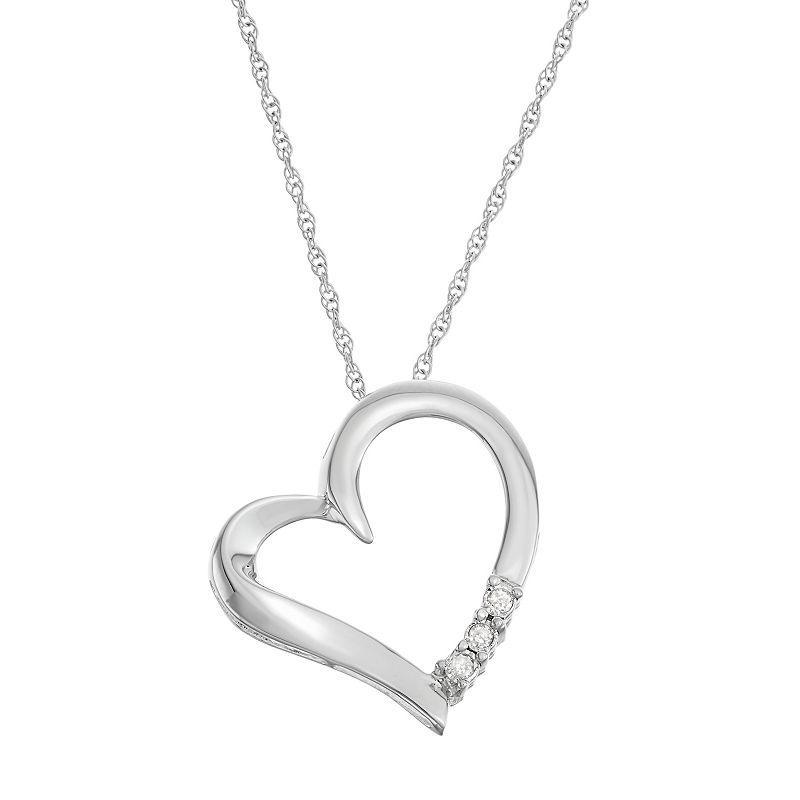 Sterling Silver Diamond Accent Heart Pendant Necklace, Womens White Product Image