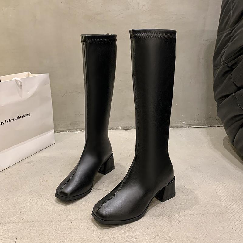 Block Heel Plain Tall Boots Product Image