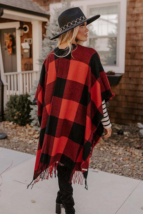 Caramel Kisses Buffalo Check Poncho In Red Product Image