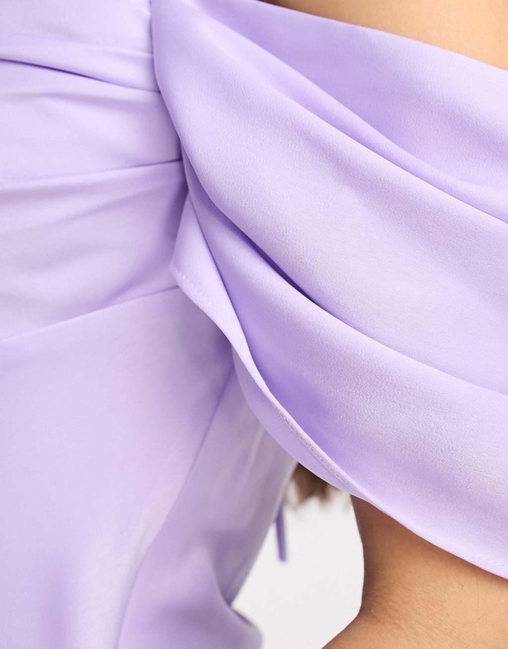 Ever New Petite off shoulder mini dress in lilac satin Product Image