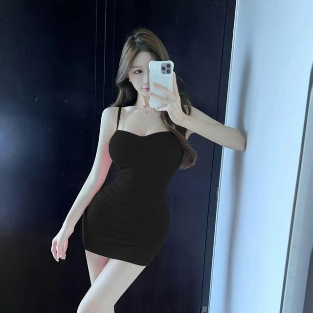 Spaghetti Strap Plain Mini Bodycon Dress Product Image