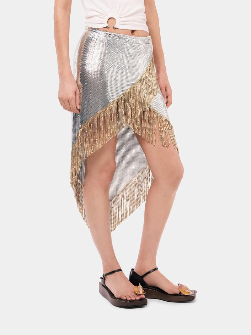 Asymetrical chainmail skirt with golden metalic fringes Product Image