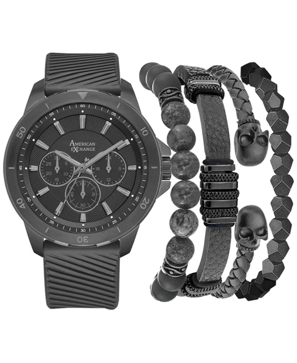 American Exchange Mens Grey Silicone Strap Watch 47mm Gift Set Product Image