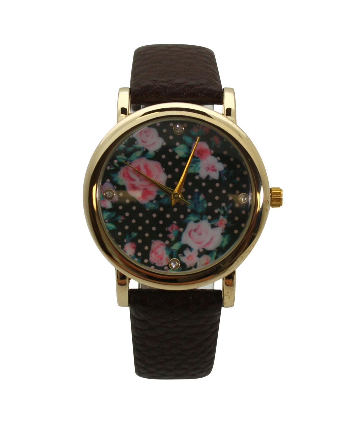 Olivia Pratt Solid Colors with Flowers Details Women Watch - Brown Product Image