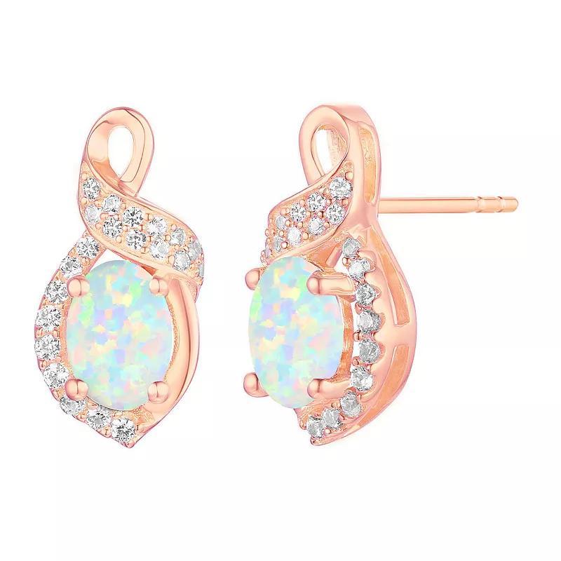 14k Rose Gold Flash-Plated Lab-Created Opal Stud Earrings, Womens Product Image