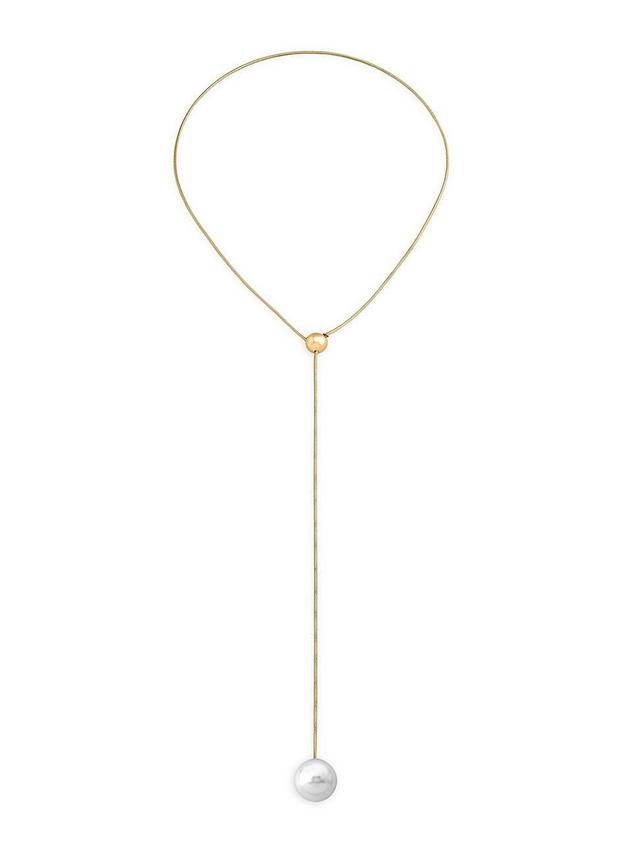 Womens Aura Endless 18K Gold-Plated Steel & 16MM Faux White Pearl Lariat Necklace Product Image