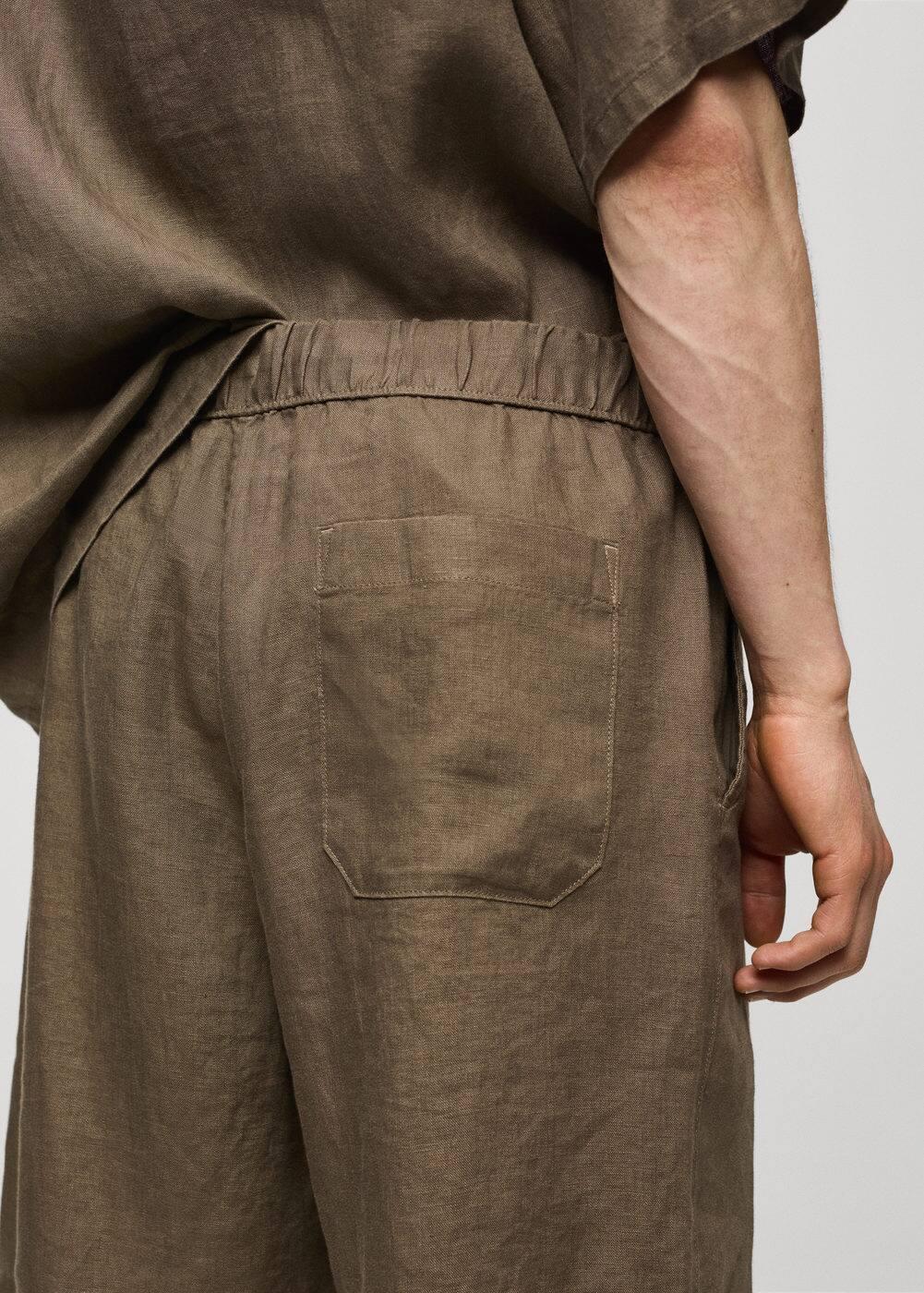 MANGO MAN - 100% linen bermuda shorts with drawstring khakiMen Product Image