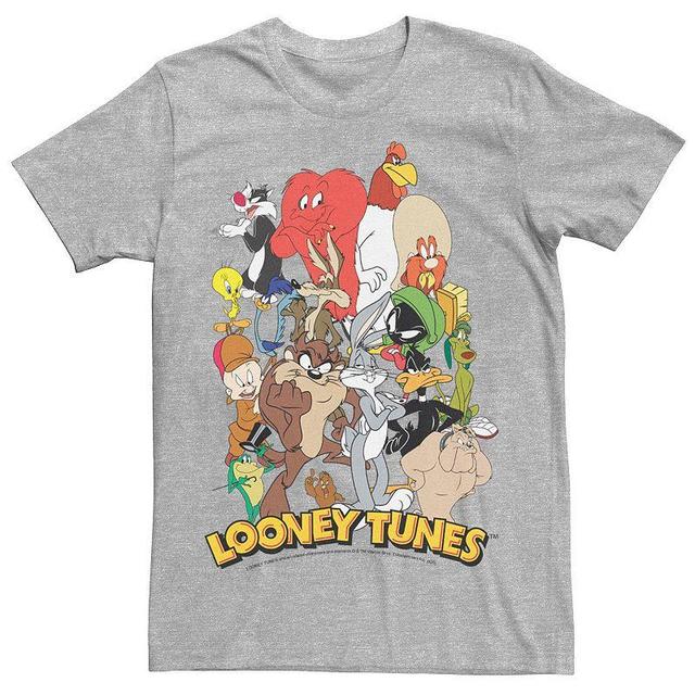 Mens Looney Tunes Character Stack Logo Tee Athletic Grey Product Image