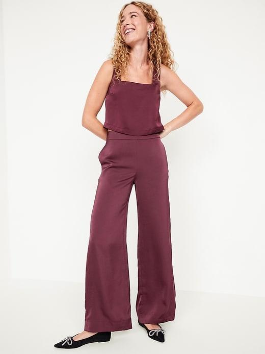 High-Waisted Satin Super Wide-Leg Pants Product Image