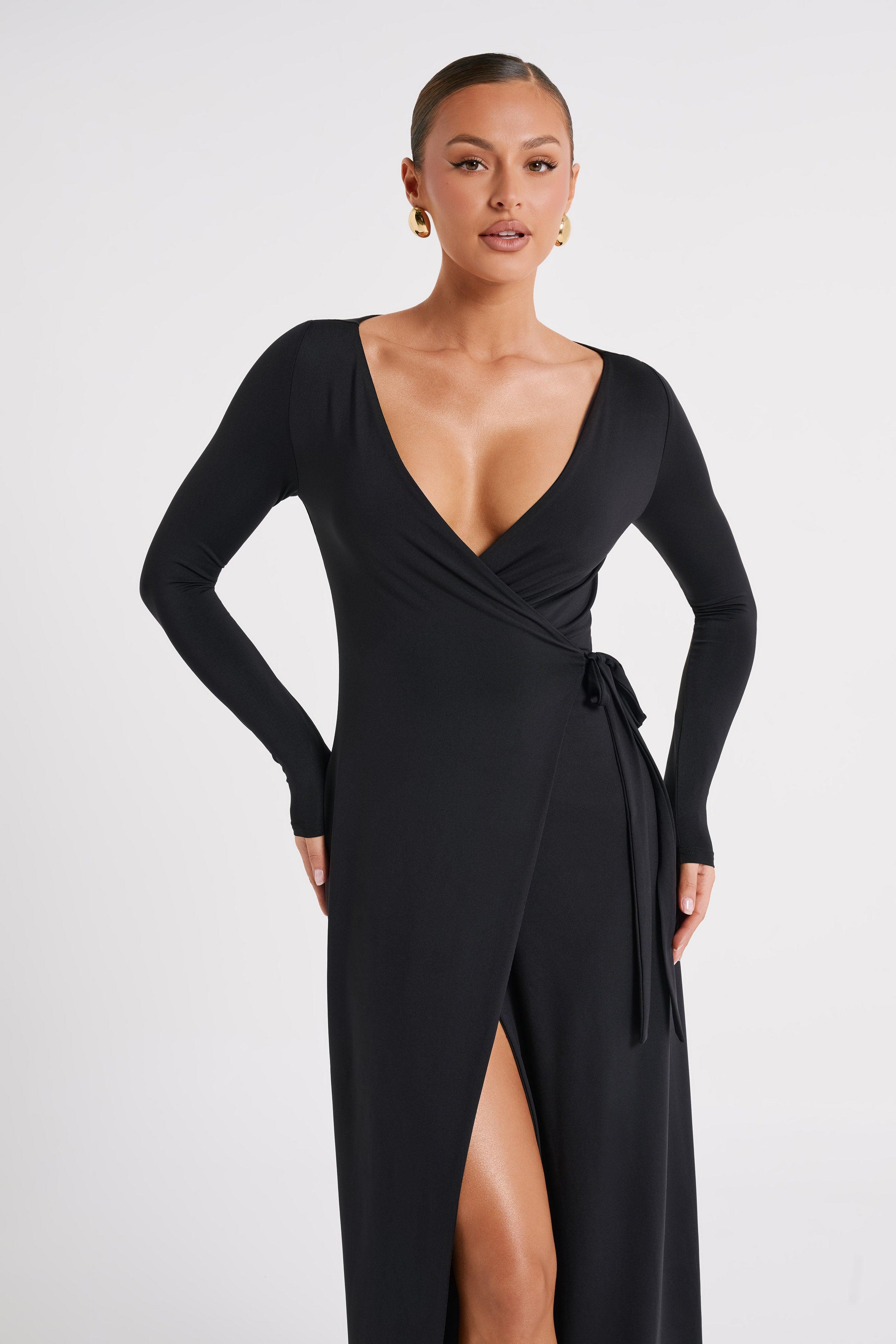 Gillian Recycled Nylon Wrap Maxi Dress - Black Product Image