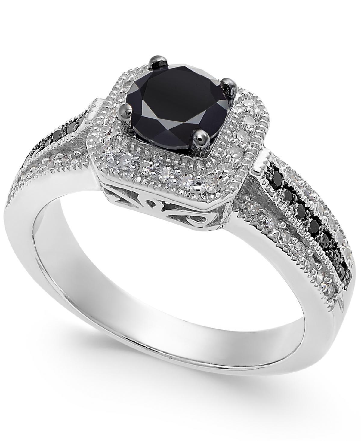 Jewelexcess 1 Carat T.W. Black & White Diamond Sterling Silver Square Halo Ring, Womens Product Image