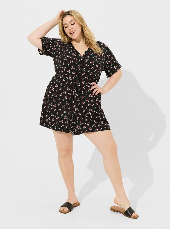 Rayon Slub Button Front Romper Product Image