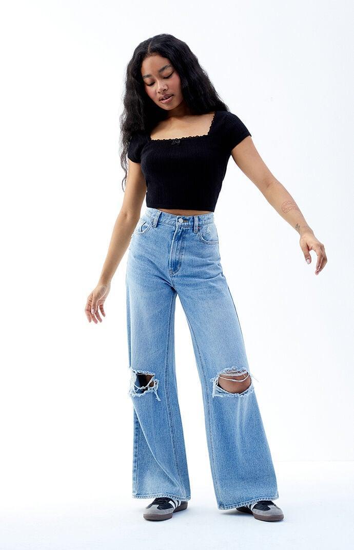 Womens Nora Light Indigo Ripped Wide Leg Jeans Product Image