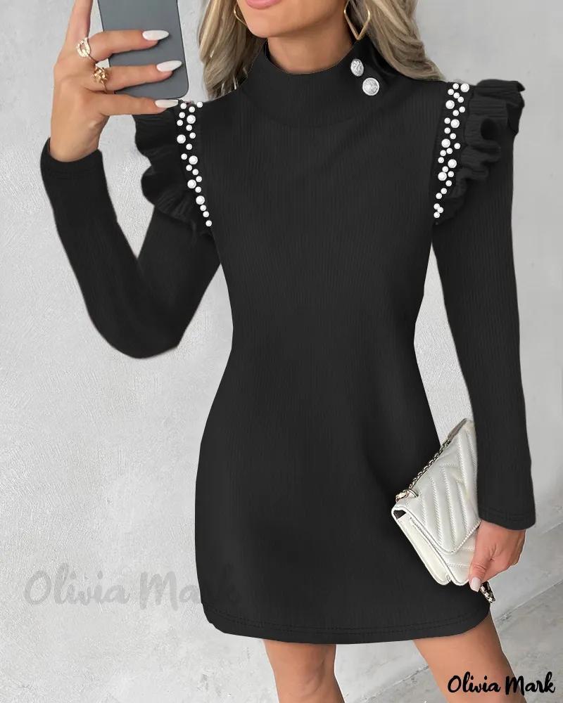 Olivia Mark – Chic Beaded Ribbed Dress with Flutter Sleeves for Casual occasions product image