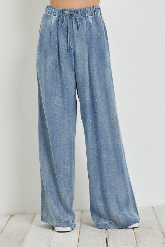 Kristen Elastic Waist Soft Denim Wide Leg Pants Product Image