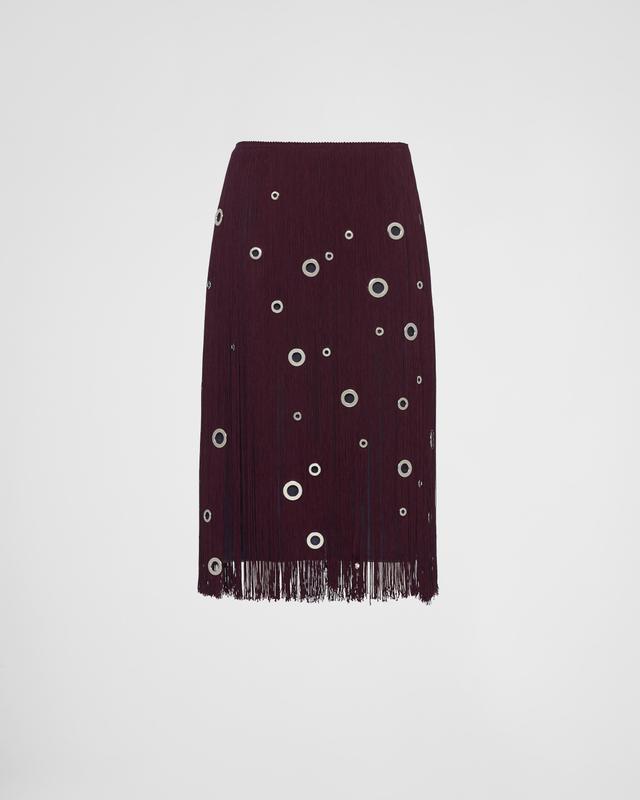 Midi-skirt with fringe and grommet embellishment Product Image