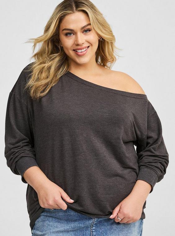 Off-Shoulder Light Weight French Terry Sweatshirt Product Image