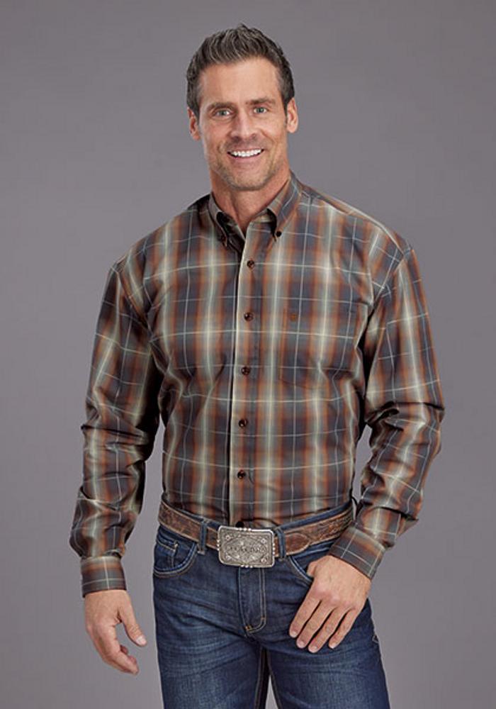 Stetson® Men's L/S Brown Plaid Button Shirt Product Image