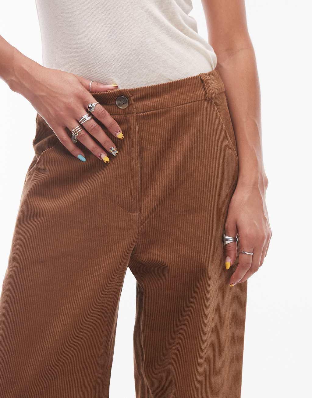 Topshop relaxed fit tailored corduroy pants in brown Product Image