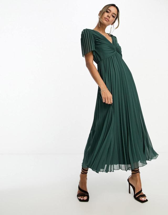 ASOS DESIGN pleated bodice flutter sleeve pleat midi dress Product Image