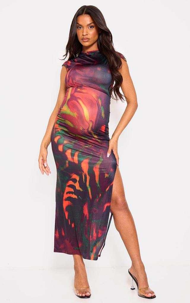 Maternity Multi Print Sleeveless Detail Slinky Midaxi Dress Product Image