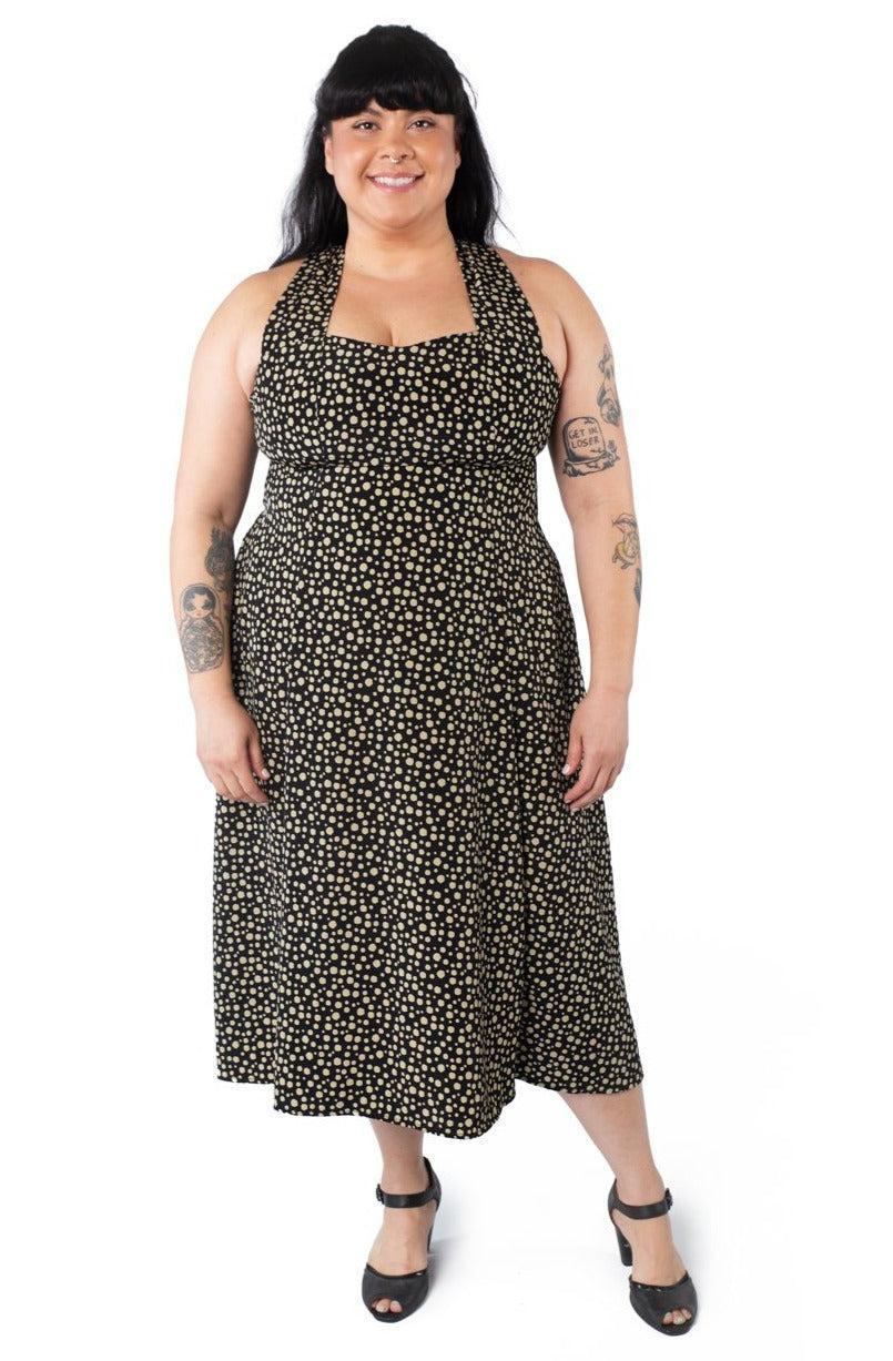 Iris Dress in Black and Creme Dot Product Image