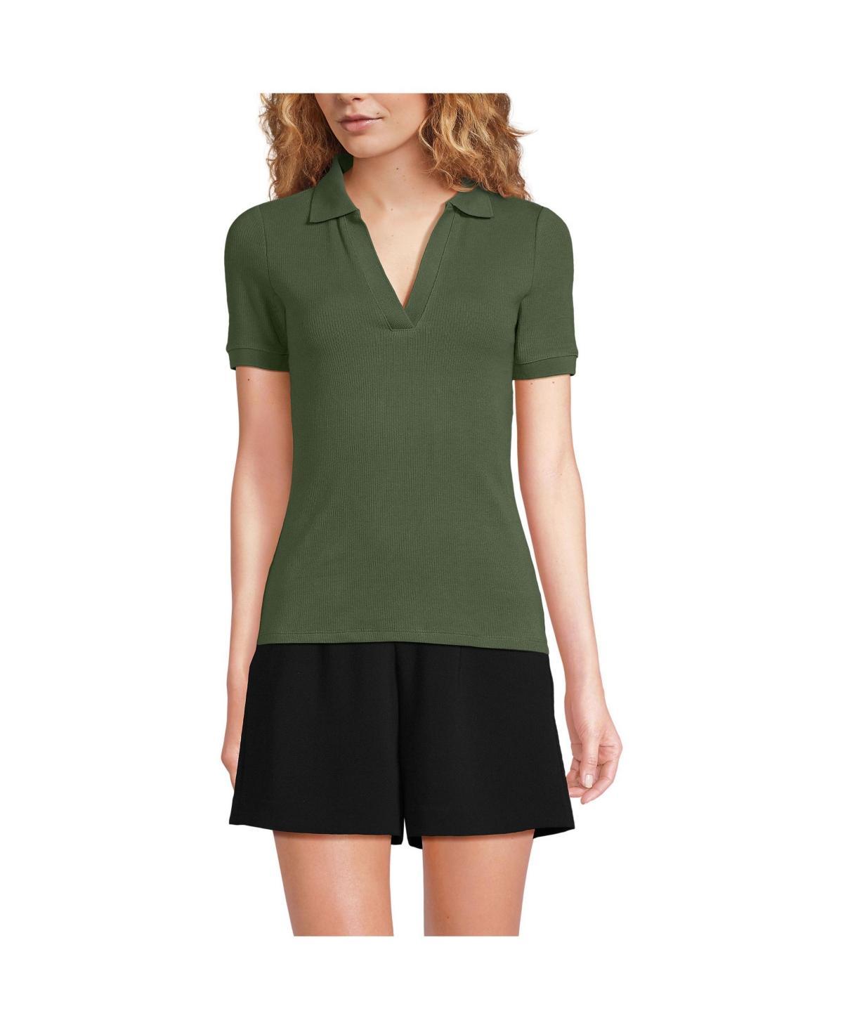 Womens Lands End V-Neck Short Sleeve Polo Product Image