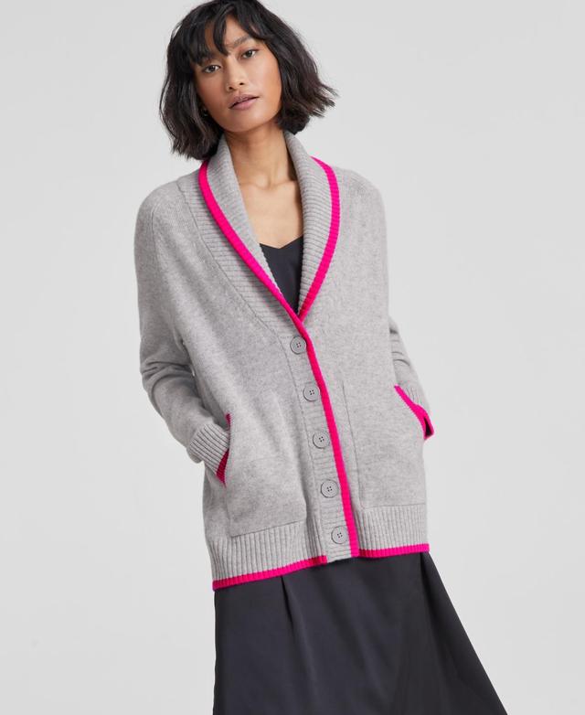 Charter Club Womens Cashmere Tipped Shawl-Collar Boyfriend Cardigan, Created for Macys Product Image