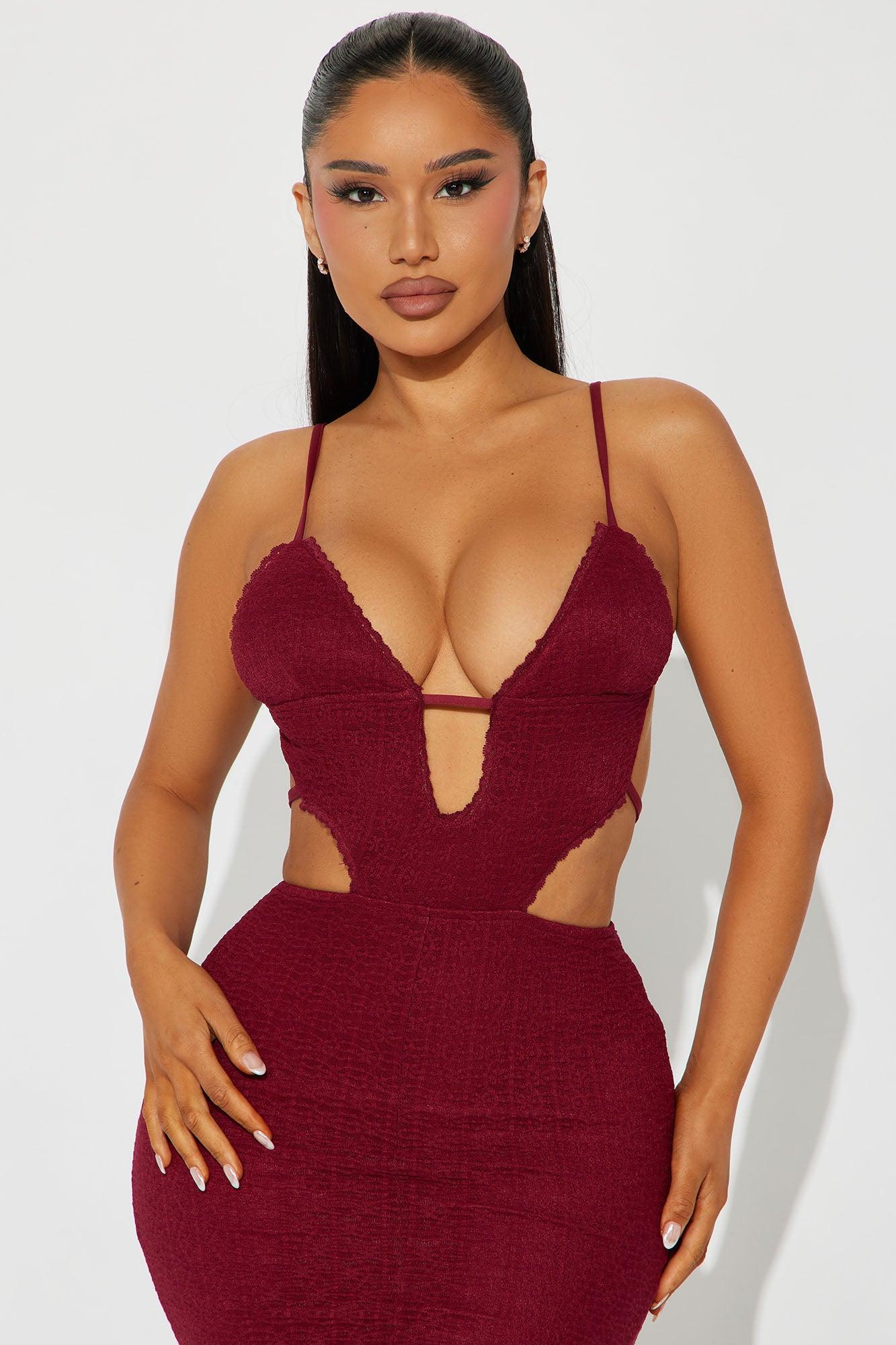 Rosie Lace Maxi Dress - Burgundy Product Image