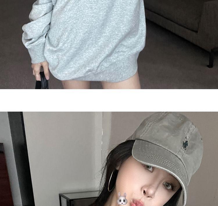 Long-Sleeve Off Shoulder Plain Sweatshirt Product Image