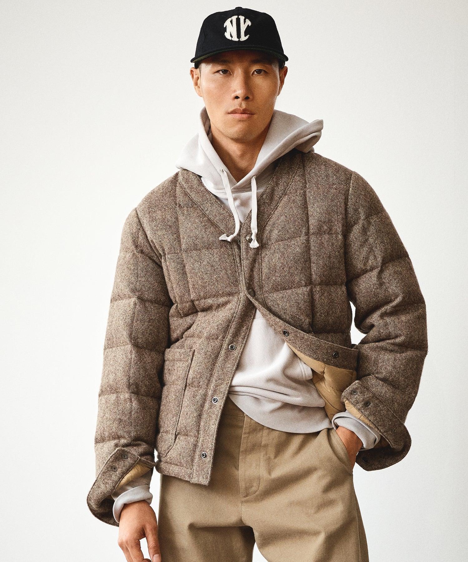 Quilted Down Cardigan in Brown Donegal Product Image