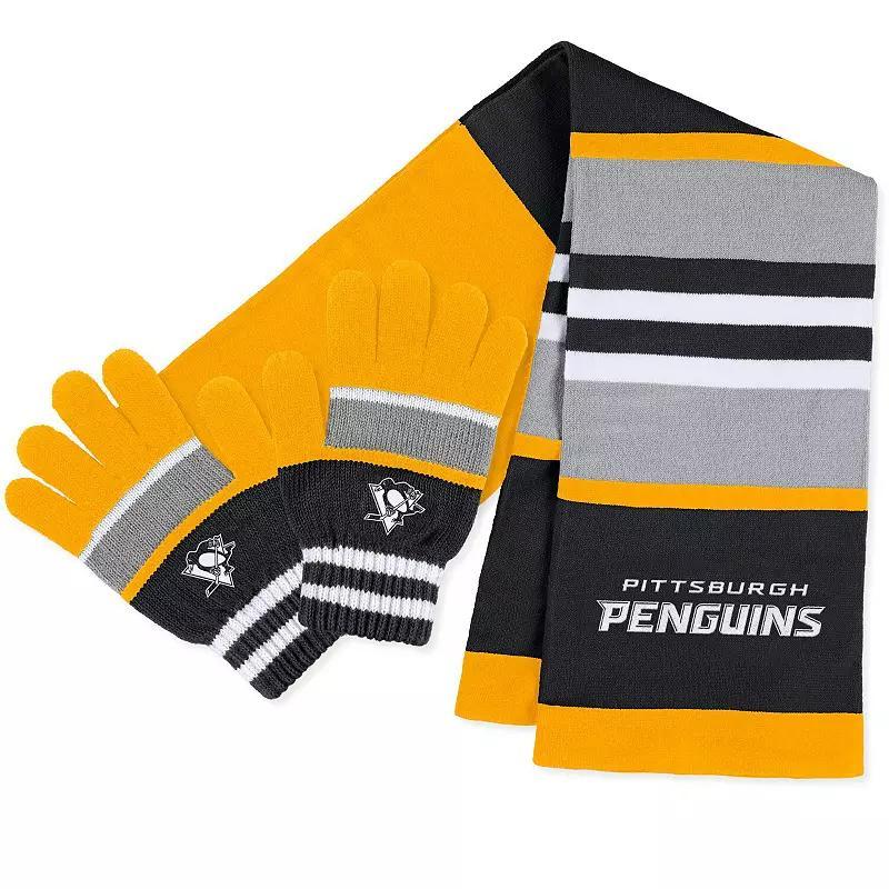 Womens WEAR by Erin Andrews Pittsburgh Penguins Stripe Glove & Scarf Set Product Image