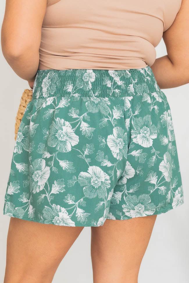 Honeysuckle Dream Green Smocked Waist Floral Shorts FINAL SALE Product Image