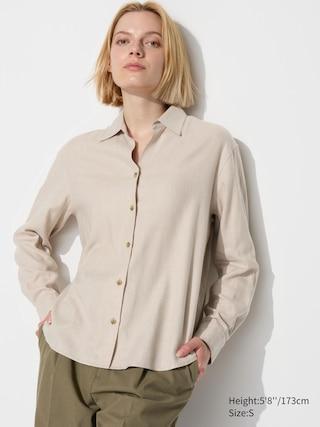 Womens Soft Flannel Skipper Shirt Beige 2XS UNIQLO US Product Image