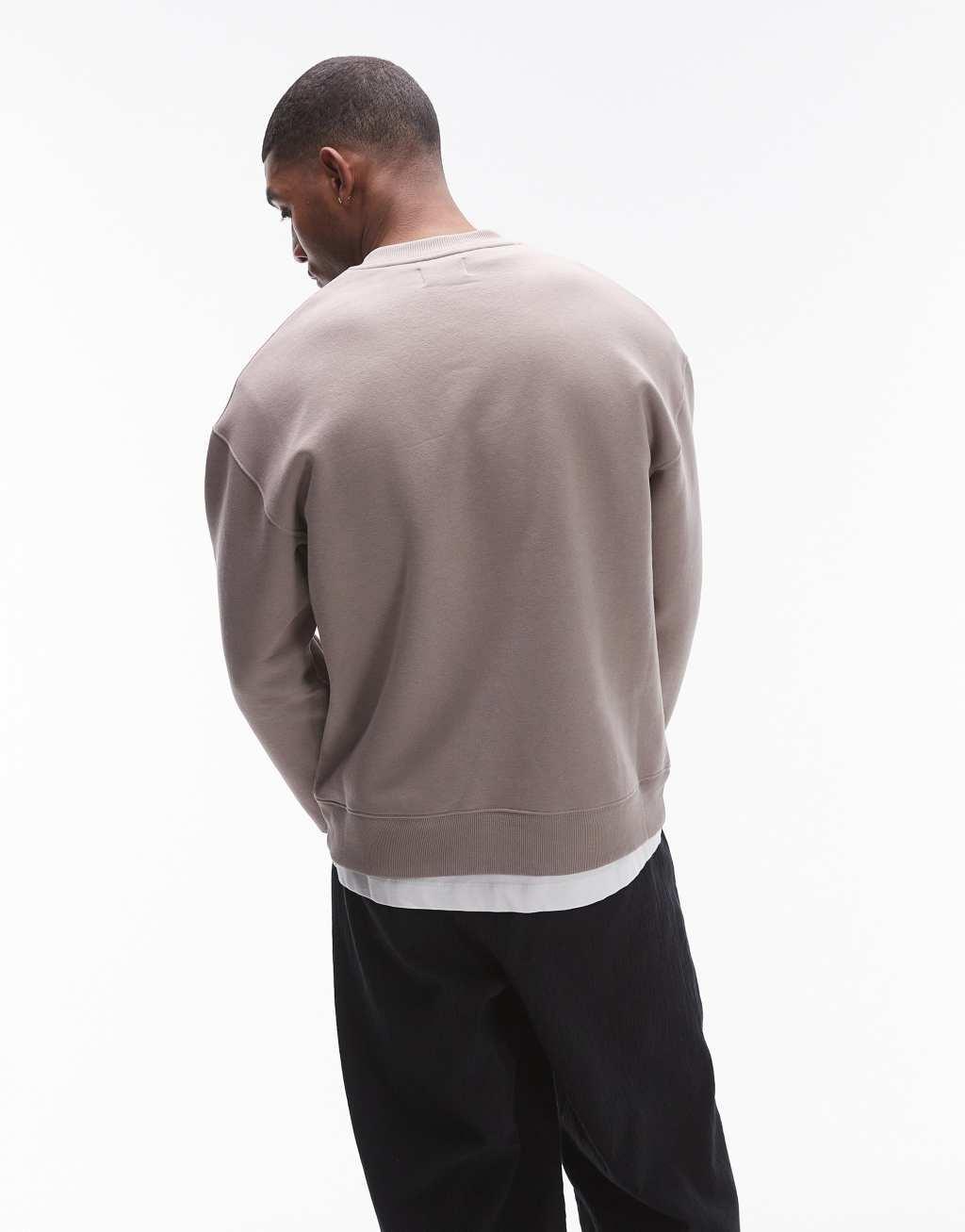 Topman oversized fit sweatshirt in stone Product Image